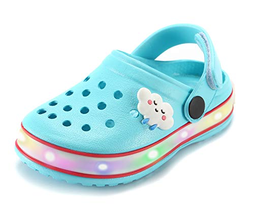 VIYEAR Kids Boys Girls LED Clogs Cute Lightweight Summer Slippers Garden Beach Sandals SkyBlue 31