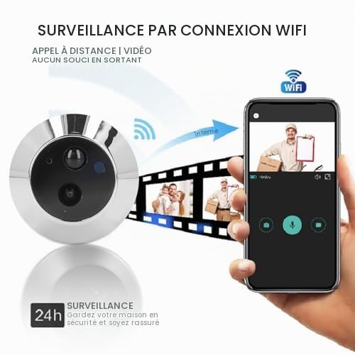 Caméra Judas pour Visionneuse de Porte, Sonnette Vidéo Numérique WiFi avec Vision Nocturne et Détection de Mouvement, Caméra de Porte Numérique à écran LCD IPS de 4,3 Pouces