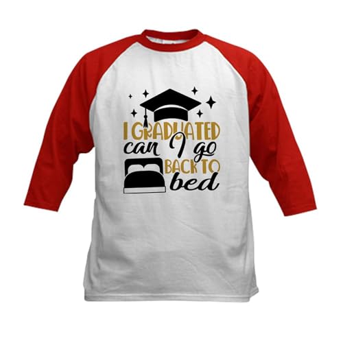 CafePress I Graduated Can I Go Back to Bed Baseball Jersey Kids Cotton Baseball Jersey, 3/4 Raglan Sleeve Shirt Red/White