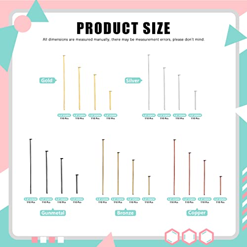 Cimeton 2200Pcs 5 Colors 20Mm 30Mm 35Mm 45Mm Jewelry Head Pins Set, Iron Flat Head Pins Dressmaker Headpins For Diy Jewelry Making Earrings Bracelets #TOP1