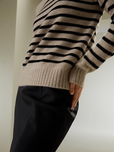 LilySilk 100% Cashmere Sweater for Women Basic Skinny Striped Round Collar Pullover for Fall Winter4