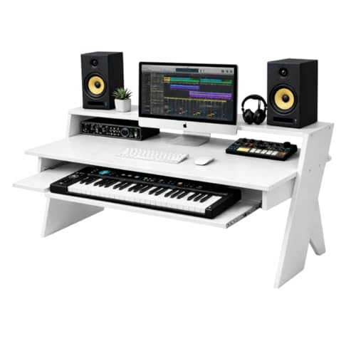 Image of Timber Acoustics StudioPad Mini Music Production Desk for Studio | Professional Music Producer Table for PC, MIDI Keyboard & Audio Setup (3.5' x 2.5') (White)