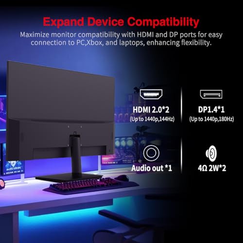 Image of Viewedge 27 inch Gaming Monitor 180hz (Supports 144hz /165hz) 1ms, 110% sRGB 1080p IPS Computer Monitor, DP HDMI, Built-in Speakers, Support Freesync and Wall Mount