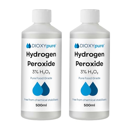 Lot de 2 - Peroxyde d'hydrogène de qualité alimentaire 3% - 500 ml - H2O2 - Eau oxygénée - Sans stabilisateurs ni additifs - Nettoyant naturel multi-usage - Bouchon...