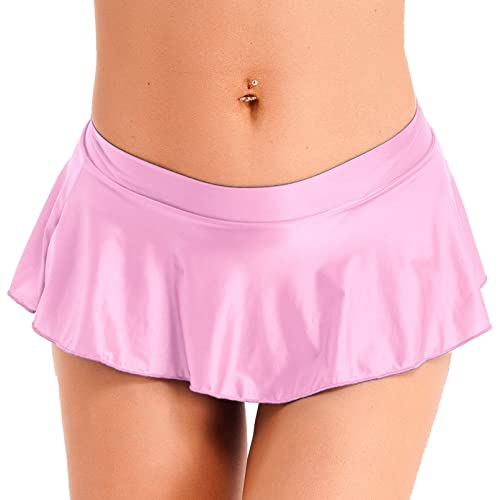 Jugaoge Womens Glossy Solid Color Miniskirts Low Rise Mini Micro Pleated Skirt Lingeries Clubwear