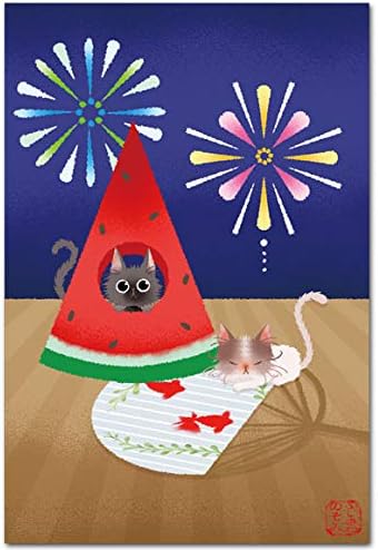 Amazon かわいい猫のポストカード ねこ花火 夏の絵葉書 暑中見舞い ポストカード 絵柄付はがき 文房具 オフィス用品
