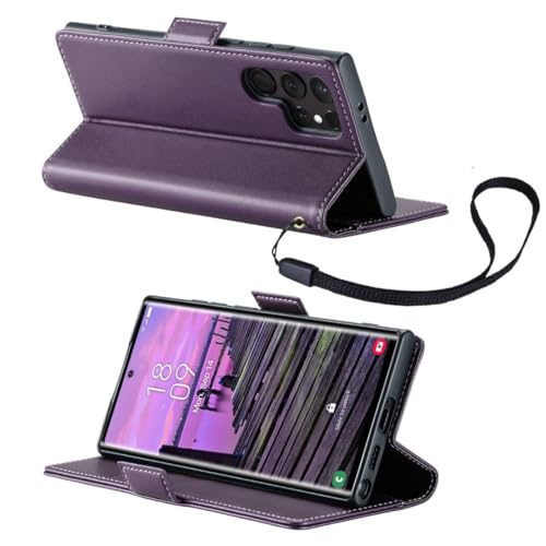 Image of Bracevor Deluxe Leather Flip Cover case for for Samsung Galaxy S25 Ultra : Purple | Full Camera Cover | RFID Blocking Wallet Pockets | 360 Degree Protection