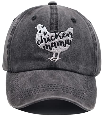 Image of Chicken Mama Hat, Farm Hen Baseball Cap Vintage Washed Distressed Denim Adjustable Dad Hats