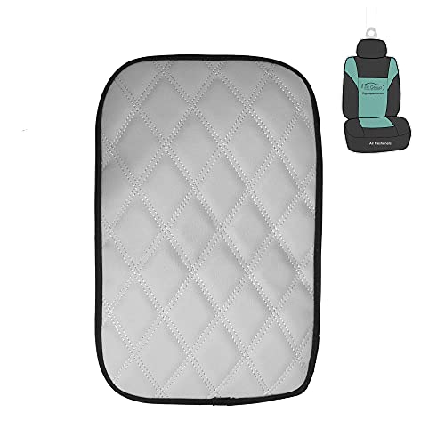 FH Group FH1054 Faux Leather Diamond Pattern Center Console Armrest Cushion, Luxury Seat Box Cover Protector for Most Cars, Trucks, and SUVs (Gray) w. Gift