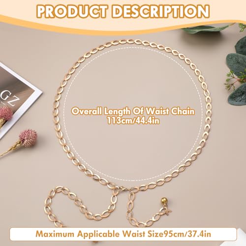 Metal Waist Chain Belt for Women, Adjustable Waist Chain Link Body Waist Long Hollow Belt for Jean Pants Dress4