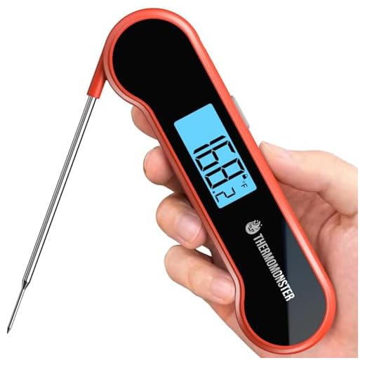 0.5 Sec Instant Read Meat Thermometer Digital with ±0.5℉ Precision, 100% Waterproof Auto Flip Bright LCD Screen, Motion Sensing Food Thermometer for Cooking Kitchen Oven Grill Candy BBQ, Red