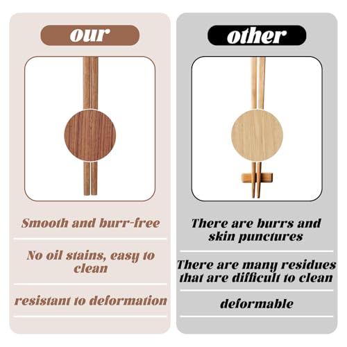 Thinp 10 Pairs Wooden Chopsticks, 9.8 Inch Natural Bamboo Chopsticks Reusable Dishwasher Safe Cooking Chopstick Non Slip Wood Handmade Chopstick for Chinese Japanese Korean Cuisine - Image 6