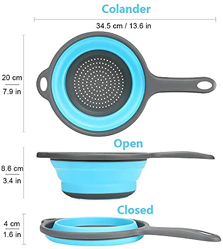 Kitchen Foldable Silicone Strainer Colanders, Collapsible Colanders With Handles, Space-Saver Folding Strainer Colander For Draining Pasta, Vegetable (Blue) #TOP1