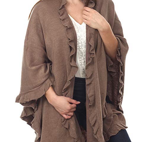 stylesilove Michonne Collection Knit Ruffled 44 x 78 Inch Wrap Poncho Cape for Cold Weather3