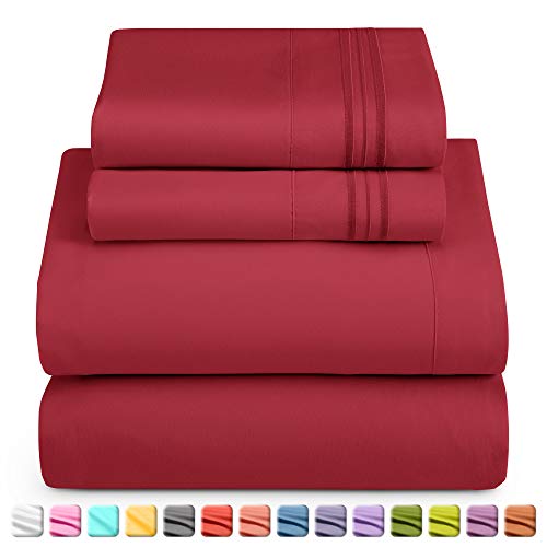 Image of Nestl Short Queen Bed Sheet Set - Burgundy Red - 4-Piece Deep Pocket | Instantly Soft, Night-One Ready (No Wash Required). Fits 16-Inch Deep Pockets, 360-Degree Elastic Grip