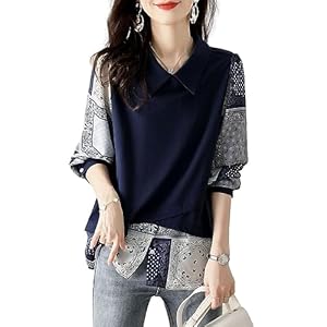 J-Scott JS33 Women’s Long Sleeve Layered Style Blouse, Chiffon Shirt x Vest, Different Material Docking, Mature Fashion, Feminine, Elegant Silhouette