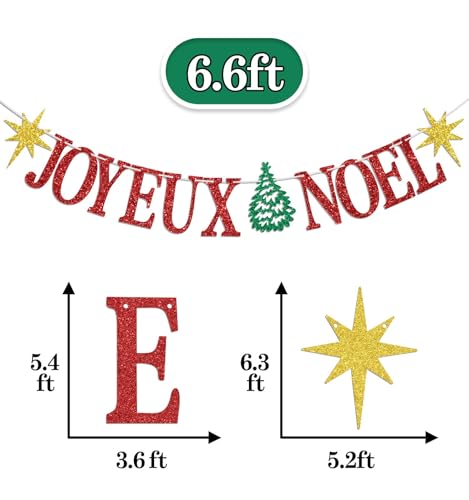 Joyeux Noel Banner, Christmas Party Decorations, Be Merry Decor, Merry Christmas Eve/Birthday Decoration Supplies, Winter Holiday New Year Decor Red Glitter – Image 7