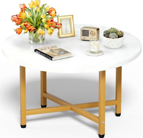 Round wood coffee table with metal frame