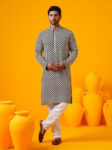 Image of SOJANYA (Since 1958 Men's Cotton Thread Embroidered Long Kurta