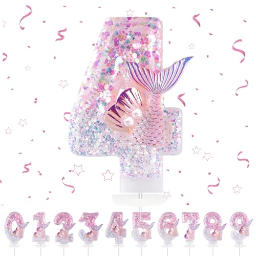 Maclunar Candele di compleanno 3D sirena rosa, 4, decorazione per torte, compleanni