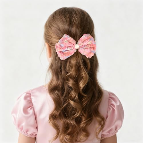 Wecoe Lazos para el cabello para niñas 3 piezas pascuales lazos florales de malla Clips de cabello broches Accesorios lindos para niñas miniatura 2