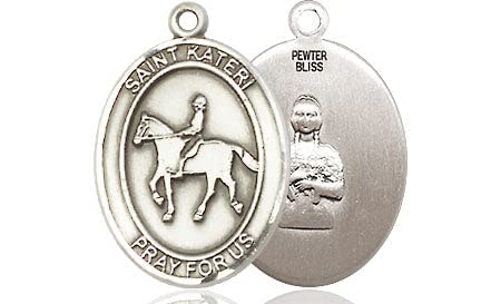 ExtelMedium Pewter ST. KATERI EQUESTRIAN Medal Pendant Necklace Charm for Horse Rider