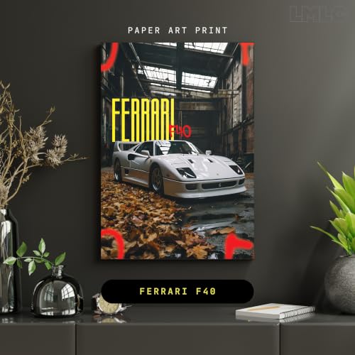 Image of Live Mad Live Crazy Ferrari F40 Portrait Single Wall Paper Poster, A3 Size, 16.5L X 11.7W Inches Unframed Art Prints - Home, Bedroom, Living Room & Decor - Aesthetic, Matt Finish, Frame Not Included