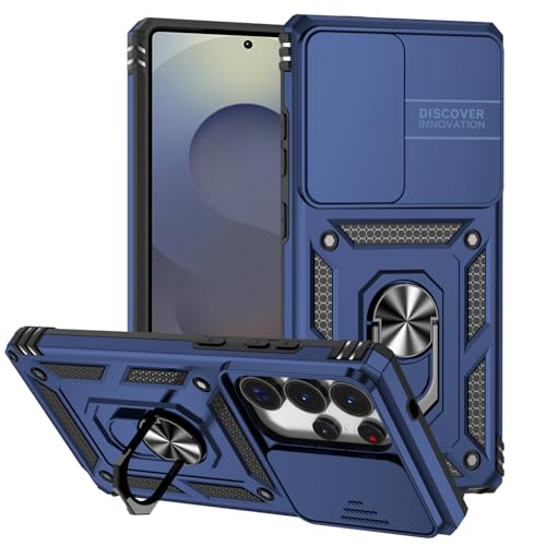 Handyhülle für Samsung Galaxy S25 Ultra Hülle, Samsung Galaxy S25 Ultra 5G Hülle Kameraschutz mit Slide Camera, 360° Drehbarer Metall Ring Ständer Militärqualität Stoßfest