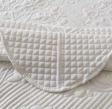 Image of EVENHUG Oversized King Bedspreads California King Quilt Set with Pillow Shams Extra Wide Large King Size Quilts Lightweight Coverlet Bedding Sets White 120 inchx128 inch