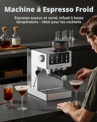 AIRMSEN 20 Bar Espresso Machine à Café Grain avec Mousseur, 10 Réglages de Mouture, Ecran Tactile, En Acier Inoxydable, Réservoir 1,8 L- Espresso, Café Froid (Cold Brew), Americano et Latte – vue 9