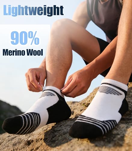 Image of Merino Wool Ankle Socks, Men's Women's 90% Wool Athletic Thin Running Moisture Wicking Socks, 3 Pairs