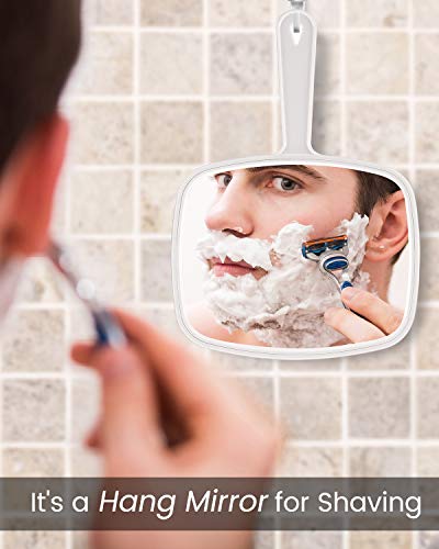 Protecle Hand Mirror, Handheld Makeup Mirror With Handle For Barber Hairdressing (Square White 10.3"X7.4") #TOP3