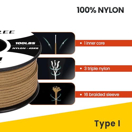 Brotree Paracord 2mm 100M 100% Nylon Rope 1 Strand Parachute Cord for Outdoor Craft, DIY - 45kg Breaking Load (Coyote Brown) - Image 4