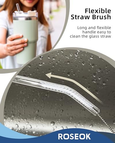 Image of ROSEOK 2 in 1 Bottle Brush with Straw Cleaner Brush, Water Bottle Brush | For Cleaning Glass, Sports Bottle, Coffee Mug, Cup Cleaner, Black, 1 Pack
