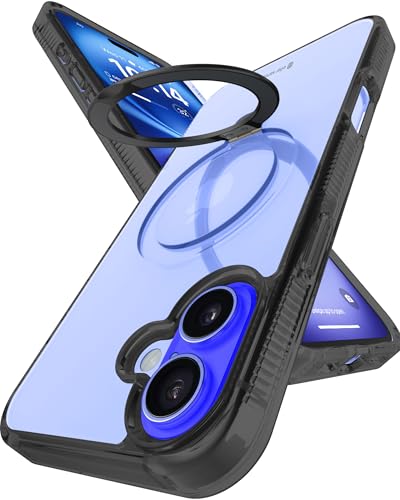 Image of eller sante Solarix Magpro Back Cover Case for iPhone 16 Plus with Magnetic Alloy Ring Metal Kickstand Camera Protector TPU Shockproof 10ft Drop Protection Compatible with Mag-Safe- Black