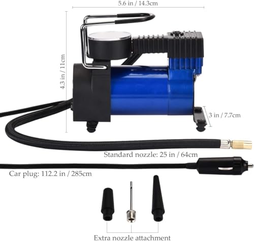 Image of EX Flat i7878 Heavy Duty Metal Electric Car Air Compressor with Pressure Gauge,12V DC Portable Tyre Inflator Air Pump for Car,Trucks,Bus, Bike, Auto & Van, Single Cylinder 150 PSI High Pressure