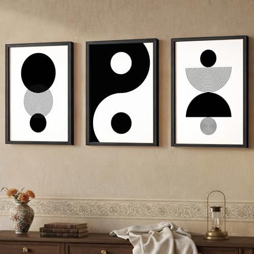 Image of NoWorries Minimalist Moon wall decor framed paintings for living room, Wall art frames for home decoration (Geometric pattern) (Theme-Minimalist) Set of 3 (Art-5, 13x19inch)
