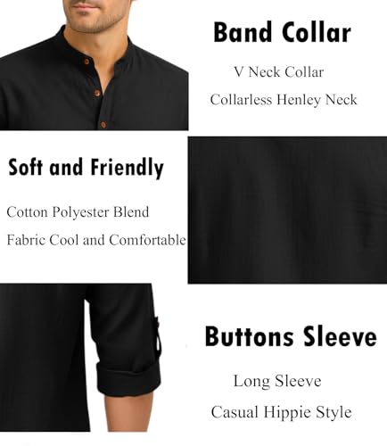 Image of Zombom Men's Cotton Blend Kurta Shirt with Full Sleeves Mandarin Collar Neck Solid Pattern for Men Regular Fit Ethnic Wear Casual Festive Top Modern Style | Cotton Shirt for Mens