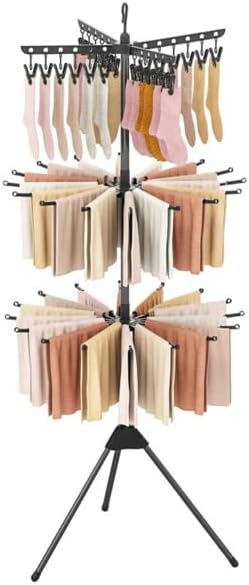 3-Tier Foldable Tripod Clothes Drying Rack, 24 Clips & 32 Rods, 70" Space Saving Laundry Dryer with Rotatable Arms