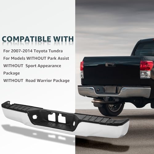 Image of Steel Rear Bumper Assembly Compatible With 2007-2013 Toyota Tundra, | Chrome Bumper W /O Parking Aid Holes
