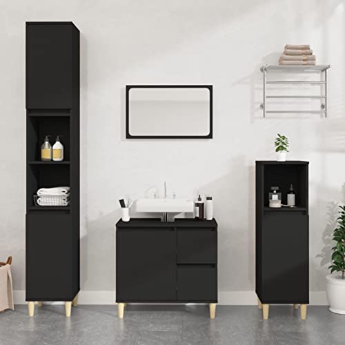 LAPOOH Armario de baño negro 65 x 33 x 60 cm de madera de ingeniería, gabinete de baño, almacenamiento de baño, armario para baño, muebles de baño (SPU: 819821)