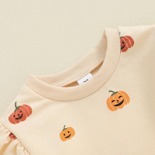 Toddler Girl Halloween Outfits Baby Pumpkin Ruffle Crewneck Sweatshirt Top Pant Set Infant Cute Fall Winter Clothes2