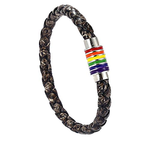 Image of Leather Braided LGBT Rainbow Bangle Bracelet - Gay & Lesbian Pride