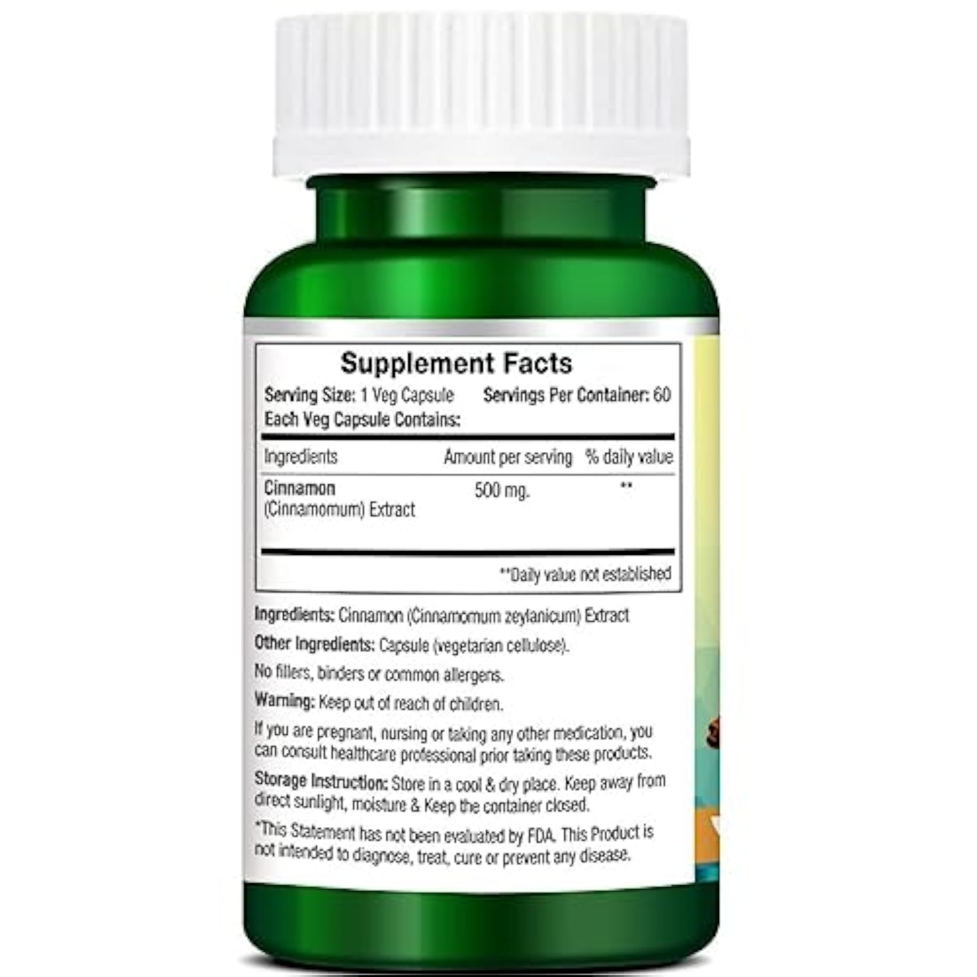 Cinnamon Extract 500mg, 60 Veg Capsules
