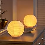 Auraglow Rice Paper LED Table Lamps – Cordless Battery Powered 2000K Warm White Ambient Lamps – Portable Paper Lanterns for Bedroom, Lounge & Dining Room – Round (2 Pack)