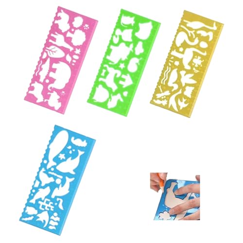4 Stück Malschablonen Kinder,Zeichenschablonen,Zeichenschablone,Kunststoff-Tier-Schablonen-Set,Kunstschablonen,Zeichenwerkzeuge,Zeichenlineal Mit Tiermotiven,Lineale für Büro,Basteln,Zeichnen