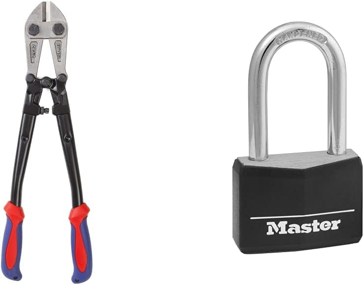 WORKPRO Bolt Cutter, Bi-Material Handle with Soft Rubber Grip, 18", Chrome Molybdenum Steel Blade, W017005A & Master Lock 141DLF Covered Aluminum Padlock with Key, Black