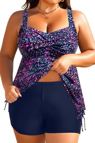 Image of Aqua Eve Women Plus Size Tankini Swimsuit Two Piece Flowy Swimdress Bathing Suits with Shorts