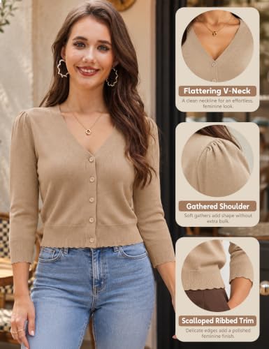 Camel Heather Cardigan Sweater for Women Cropped Shrug,Camel Heather,S - image 5