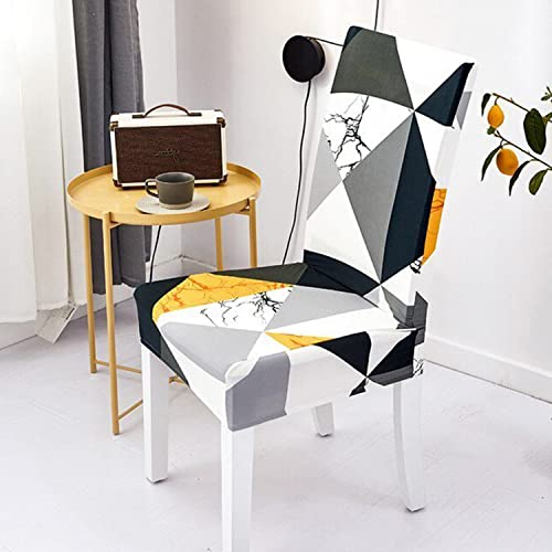 Image of House of Quirk Elastic Chair Cover Stretch Removable Washable Short Dining Chair Cover Protector Seat Slipcover ((Yellow Black Prism, Pack of 1))